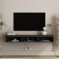 thumbnail image 3 of S-HOME Floating TV Stand, Wall Mounted TV Shelf with Led Lights & Power Outlet,High Gloss TV Cabinet for Black tv Stands for Living Room, 3 of 6