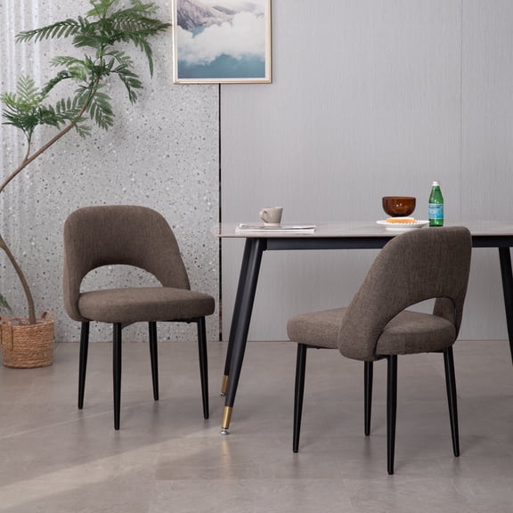 Modern Dining Chairs, Fabric Upholstered Accent Kitchen Chairs with Comfy Padded Seat & Sturdy Metal Legs, Side Farmhouse Chairs for Dining Room, Living Room, Restaurant(Brown,Set of 2)