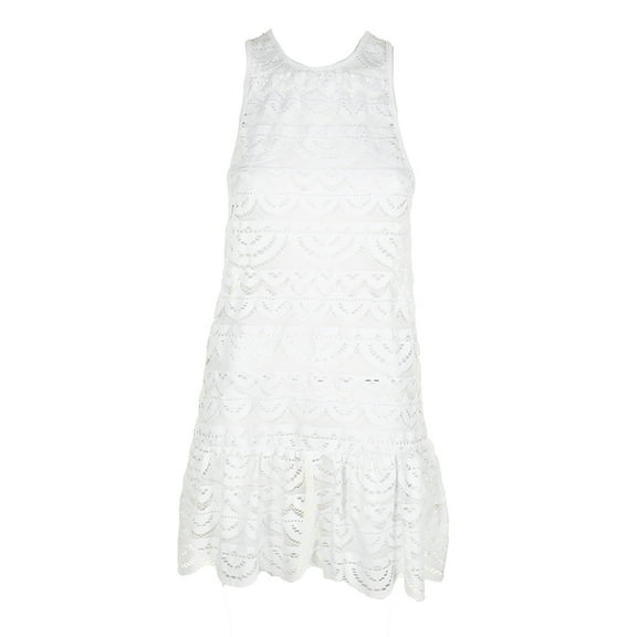 Miken Swim White Sleeveless Crochet Racerback Drop-Waist Dress Cover-Up XS