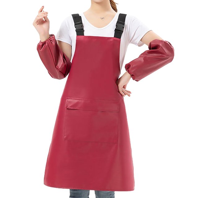 Aprons for Men Women with Large Pockets, Waterproof Rubber Vinyl Apron Chef Apron Black Adjustable Work Apron for Dishwashing Kitchen Cooking Drawing