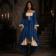 thumbnail image 5 of Renaissance Medieval Women Costume Dress Off Shoulder Corset Bell Sleeve Victorian Dresses Halloween Dress Blue 2XL, 5 of 8
