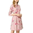 thumbnail image 4 of Allegra K Robe-Chemise à Fleurs pour Femme à Revers, Boutonnée, Ceinturée, m Rose, 4 of 8