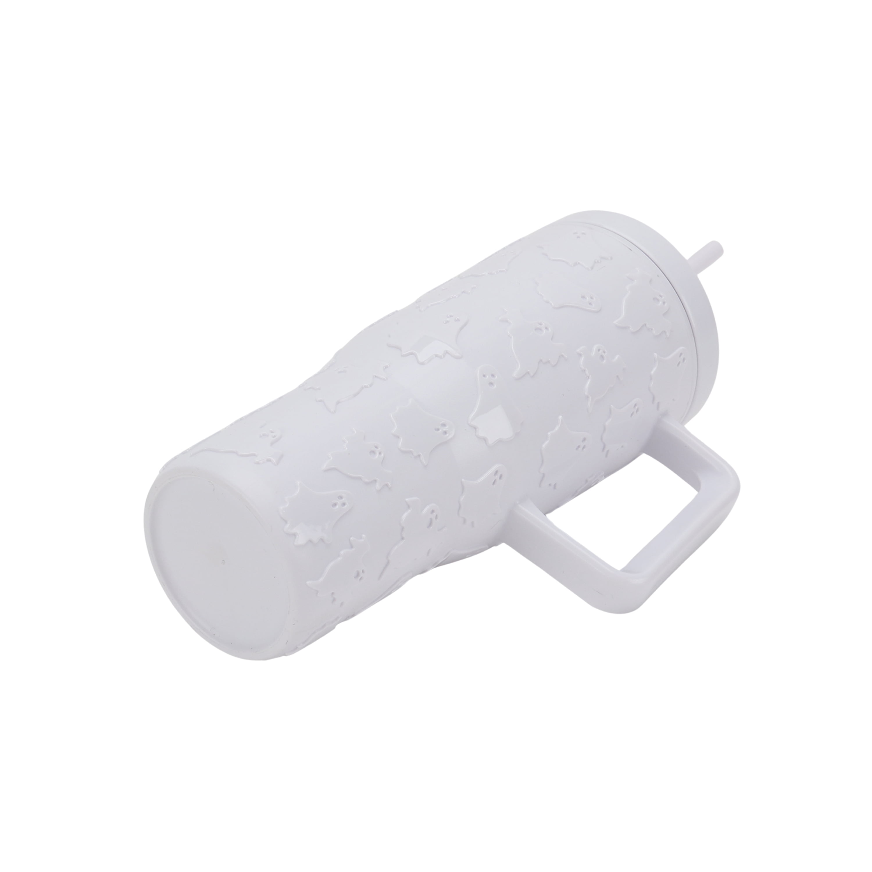 Way To Celebrate 30 Ounce Acrylic Double Wall Embossed Ghost Tumbler with Straw and Handle, White