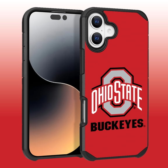 Apple iPhone 16 Plus (6.7) - Licensed NCAA of Ohio State University Buckeyes Logo on Red Textured Dual Layer Case