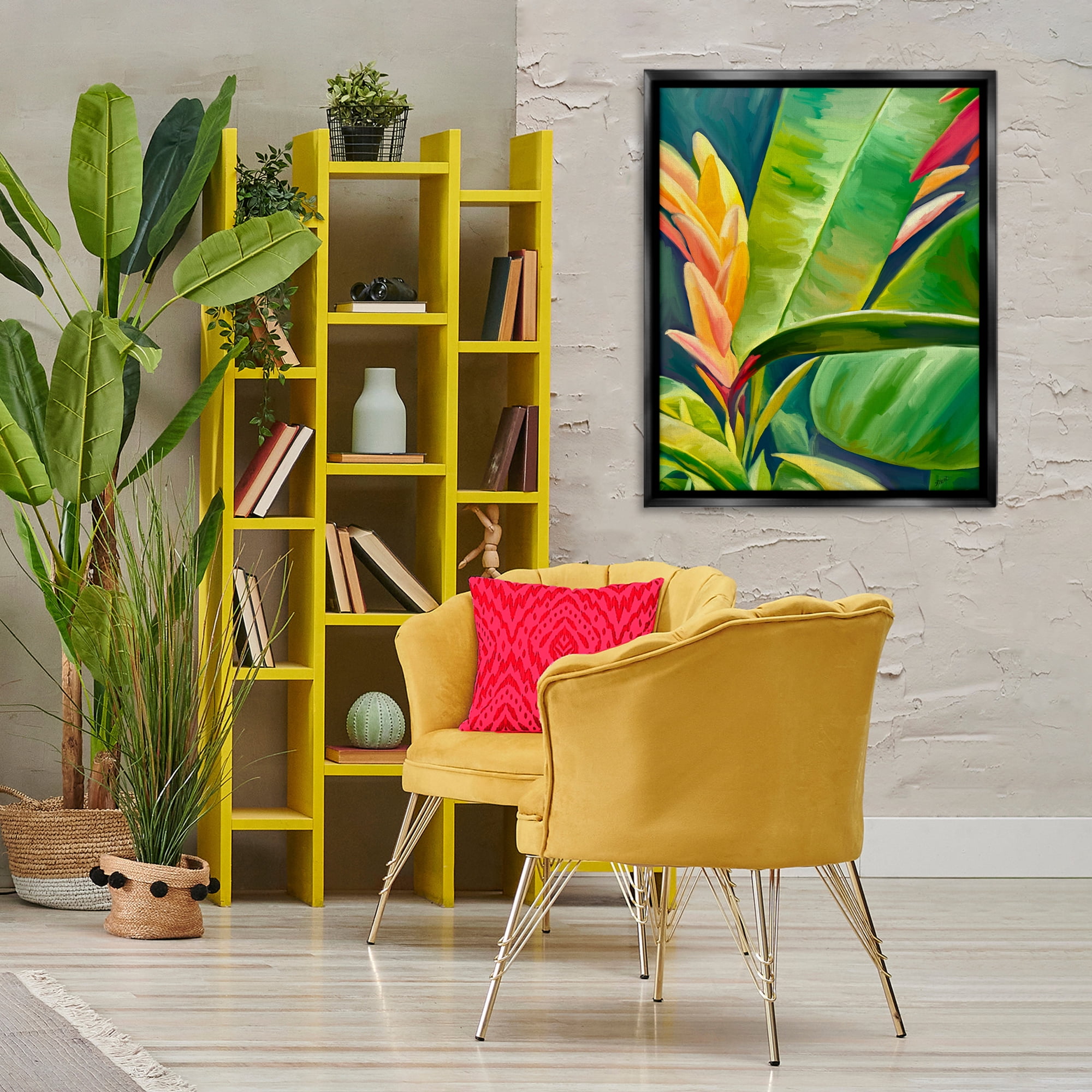 Stupell Industries Bright Tropics Greenery Botanical & Floral Painting Black Floater Framed Art Print Wall Art, 25 x 31