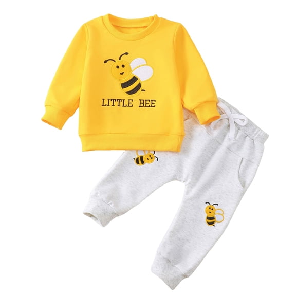 OSOLU Children Boys Outfits Bee Embroidery Casual Soft Comfortable Sweatshirt and Joggers Pants 2 Piece Classic Versatile Clothing Sets
