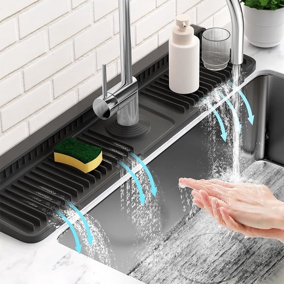 24'' Longer Faucet Mat for Kitchen Sink Splash Guard[7° Slope Fast Self-draining][Snap Lock Fit]Kitchen Sink Faucet Mat Splash Guard Kitchen Sink Area Water Splash Guard Behind Faucet Draining Mat