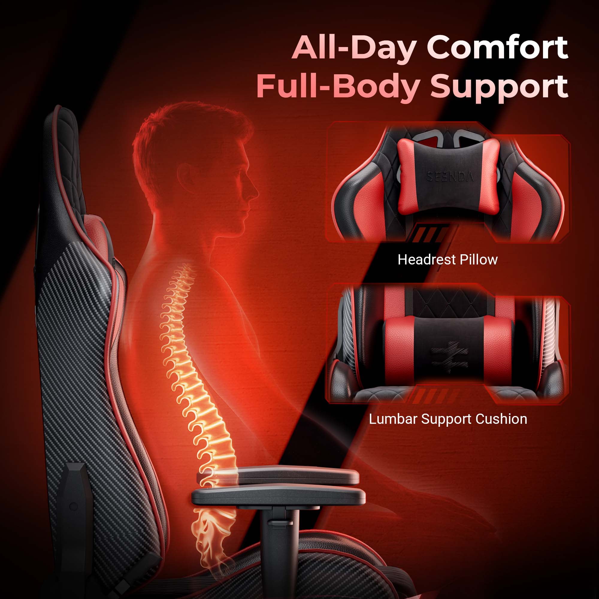 Seenda GCPro-10 Gaming Chair, Big and Tall Video Game Chair with Footrest, High Back Ergonomic Computer Desk Chair Height Adjustable with Headrest  and Lumbar Support