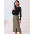 thumbnail image 4 of DARING DIVA Women's Vintage Fall Slit Office Work Skirts with Belt Medium Brown, 4 of 5