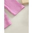 thumbnail image 6 of TSEXIEFOOFU Toddler Kids Girls 2 Pieces Outfits Solid Color Knitted Ribbed Puff Long Sleeve Tops + PU Leather Buttons Shorts Set, 6 of 9