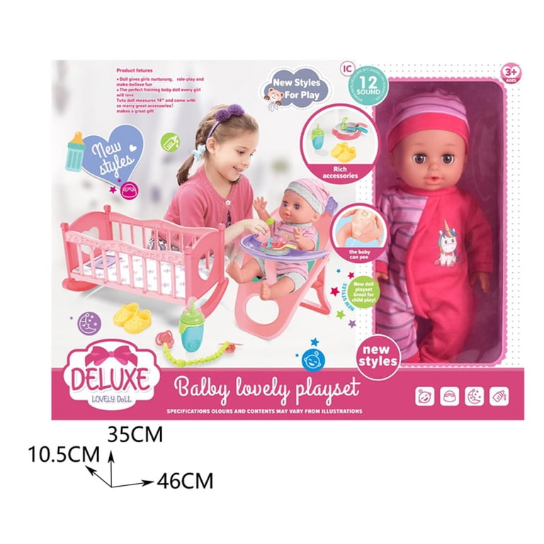 Baby Doll Toys Set 14 in whit 25 Pices with Doll, High Chair Seat