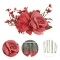 thumbnail image 3 of Unique Bargains 1 Pc Women's Fashion Simulated Flowers Side Comb for Parties Red Polyester Fabric Iron, 3 of 4