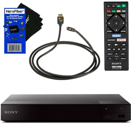 Sony BDPS6700 4K Upscaling Blu-ray Disc Player with Built-in Wi-Fi + Remote Control + Xtech High-Speed HDMI Cable with Ethernet + HeroFiber Ultra Gentle Cleaning