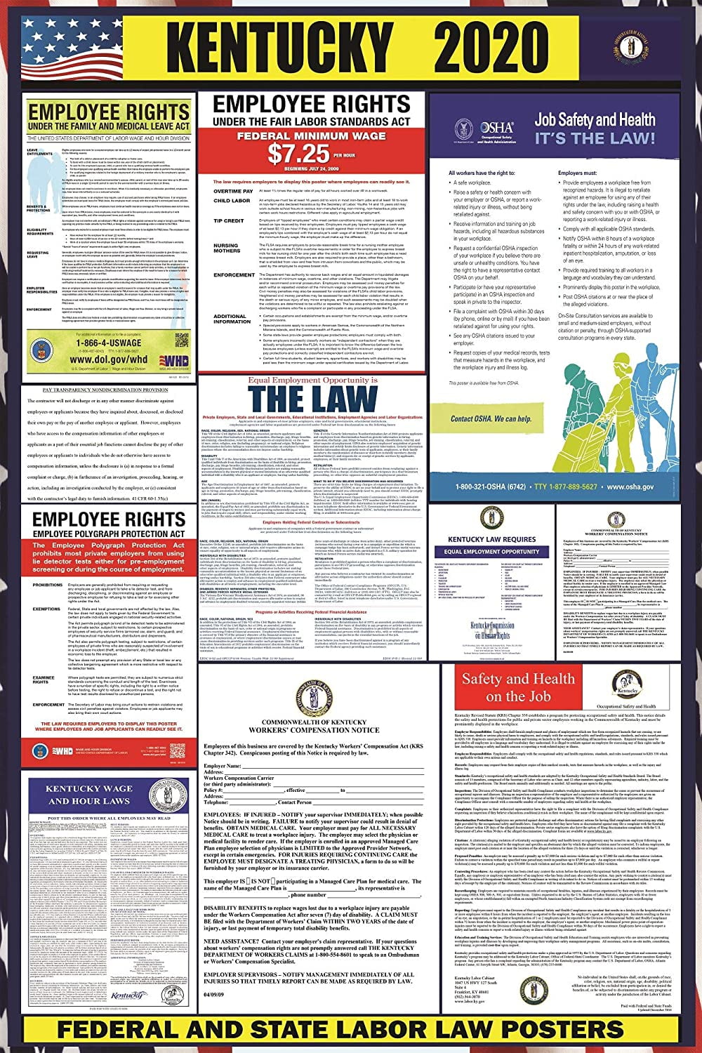 2020 Kentucky (KY) State Labor Law Poster State, Federal and OSHA