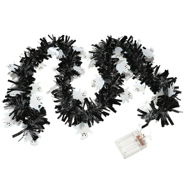 Garland with Lights 6.56 Feet Halloween Metal Chip Wreath Flash Twisted Metal Hanging Wreath Light String Battery Powered Halloween Decorationbattery Operated String Lights