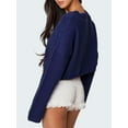thumbnail image 5 of Fall Long Sleeve Pullover Sweaters for Women Trendy Crewneck Casual Cute Chunky Knit Crop Sweater Navy Blue M, 5 of 8