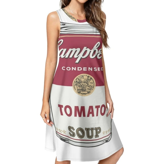 Campbell's soup pattern Spring Summer Dresses for Women Fashion T-shirt Dress Casual Sleeveless Loose Sundress with Pockets