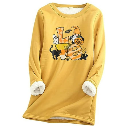 

Egmy Sweaters for Women O-Neck Loungewear Nightgowns Long Sleeve Halloween Print Fall Fleece tops