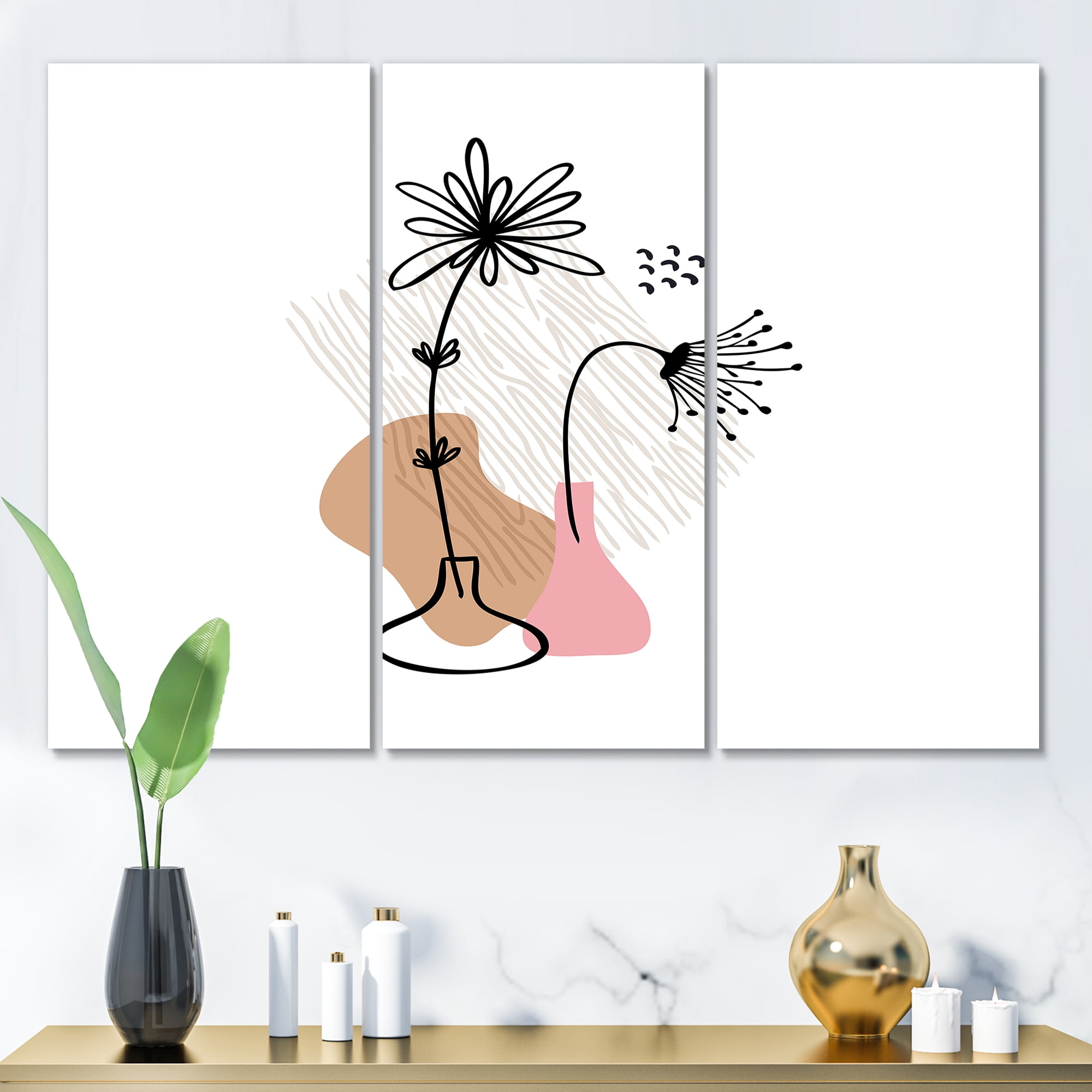 Designart ' Abstract Minimal Shapes Under Flowers III ' Modern Canvas Wall Art Print
