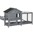 thumbnail image 1 of 65" Dark Grey Wooden Rabbit Hutch & Pet Playpen – Spacious Indoor Home for 1-3 Rabbits with Storage & Easy Cleaning Trays, 1 of 7