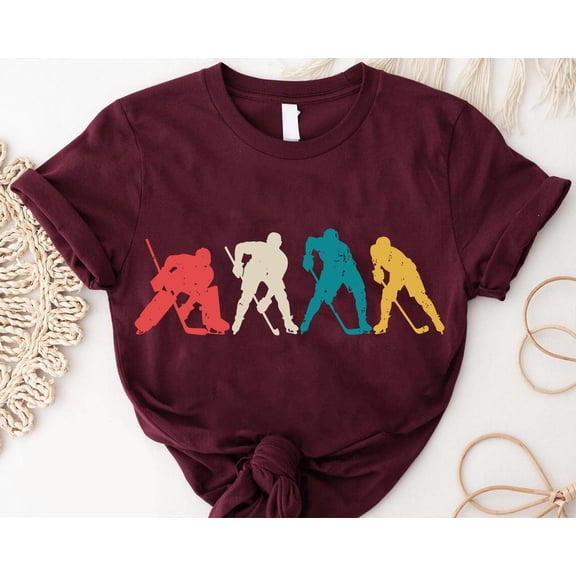 Vintage Hockey Player Silhouette T-Shirt: Retro Sports Fan Tee TSHIRT All Size S-5XL