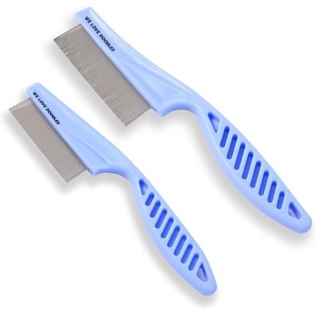 2‑Pack Fine‑Tooth Metal Tick & Flea Comb for Dogs & Cats, Dog Face Brush for Tear Stains, Removes Fleas, Ticks & Lice, Ideal for Poodles, Doodles and Household Pets