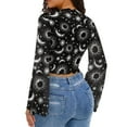 thumbnail image 3 of SCRAWLGOD Star Moon Print Bell Sleeve Tops for Women Size S Long Sleeve Flared Shirts for Women Mock Neck Crop Tops for Ladies Slim Blouse for Going Out Travel, 3 of 7