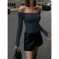thumbnail image 5 of MOYIKO Off The Shoulder Tops For Women Fitted Long Sleeve Shirts Elegant, 5 of 7