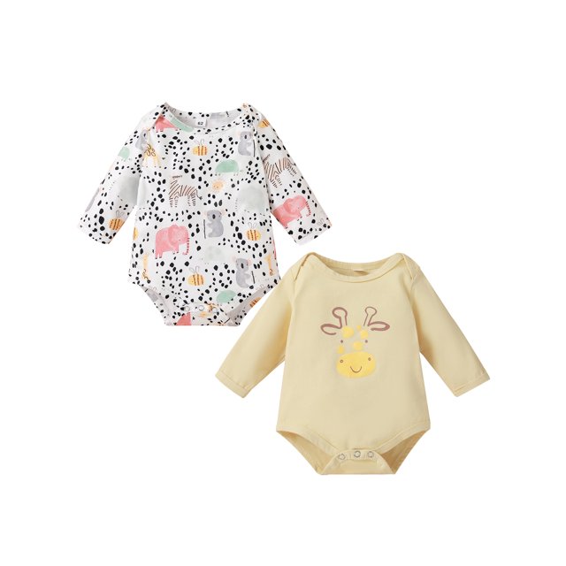 Mialoley 2Pcs Infant Girls Boys Romper, Spring Long Sleeve Printed Triangle Bodysuit