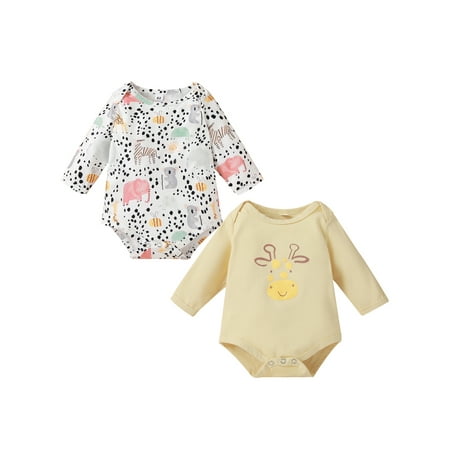 

Infant Baby Girls Boys Romper Spring Fall Long Sleeve Animal Printed Triangle Bodysuit 2 Pieces