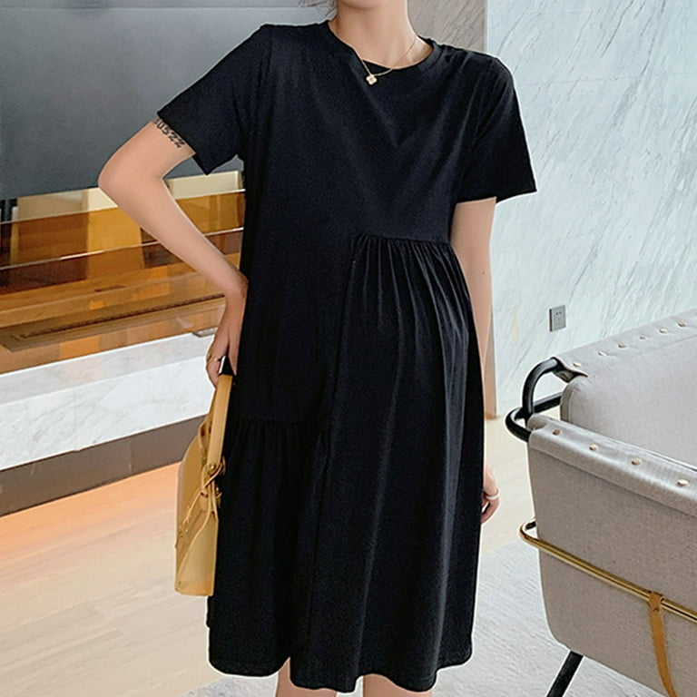 Maternity Dress for Women Loose Pleated Casual Crewneck Short Sleeve  T-Shirt Dresses 2024 Summer Pregnancy Clothes - Walmart.com