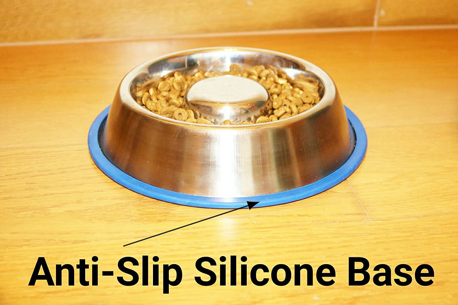Stainless Steel Interactive Slow Feed Dog Bowl with a Blue Base, Fun Healthy Bloat Stop Feeder (Large)