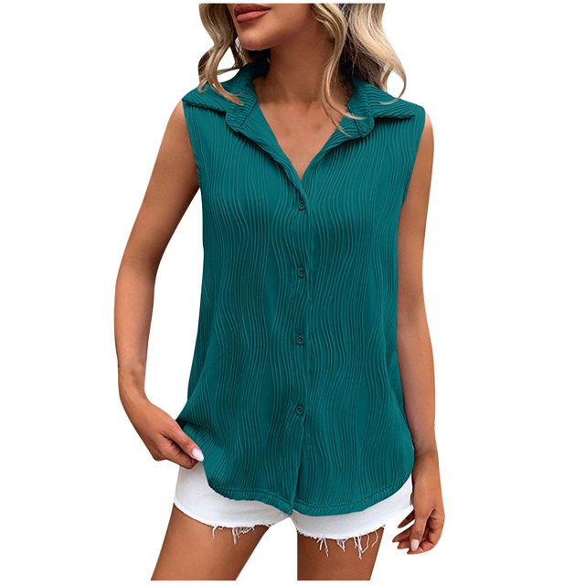 FAIWAD Women Sleeveless Button Down Tank Tops Textured Collared Blouses Loose Casual Shirt Basic Summer Tops
