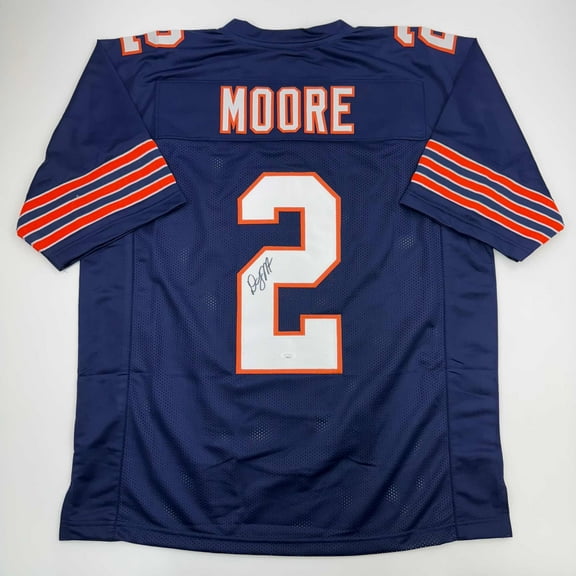Autographed/Signed D.J. DJ Moore Chicago Retro Blue Football Jersey Beckett JSA COA