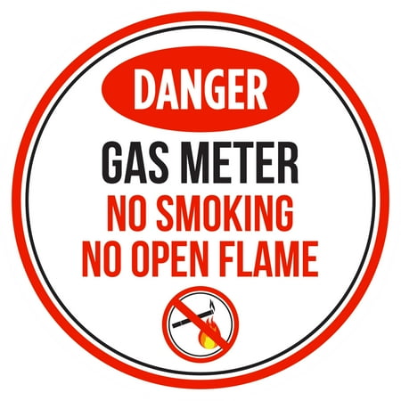 Danger Gas Meter No Smoking No Open Flame Red, Black and White Business Commercial Safety Warning Round Sign - 12 Inch