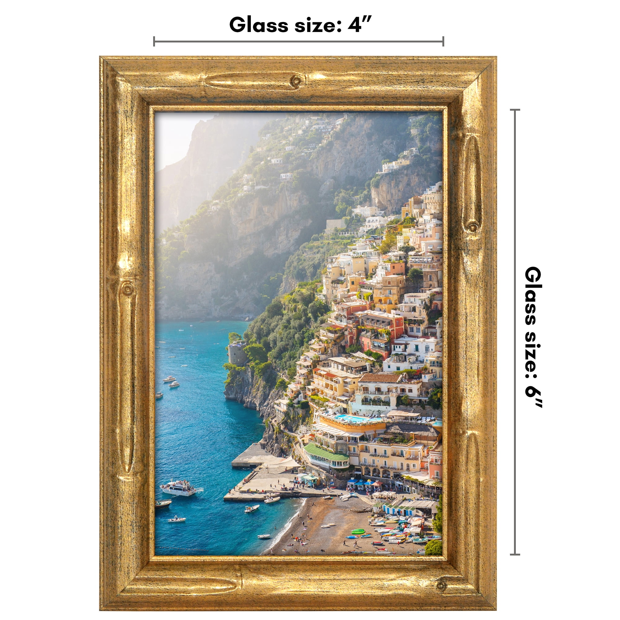 Americanflat 4x6 Picture Frame with Shatter-Resistant Glass Bamboo Style Molding Elegant Gallery Frames - Gold