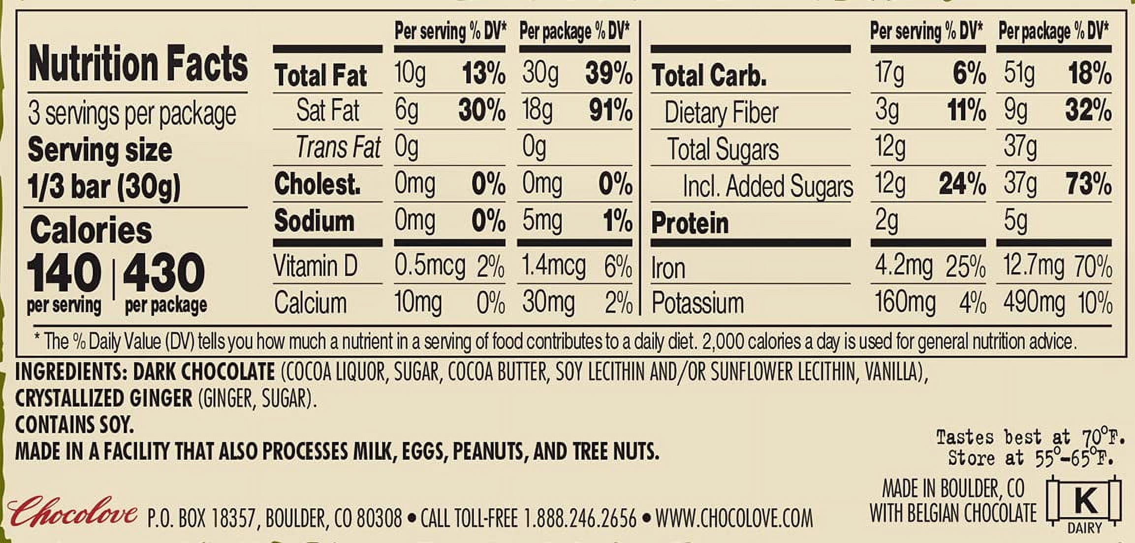 Chocolove Chocolate Bar, Ginger Crystallized in Dark Chocolate, 3.2 Ounce (Pack of 12)
