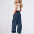 thumbnail image 4 of OSOLU Girls Pants Wide Elastic Waist Side Pockets Wide Leg Kids Casual Trousers Navy, 4 of 9