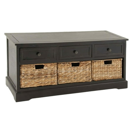 Decmode Farmhouse 20 X 42 Inch Wooden Chest With Wicker Basket