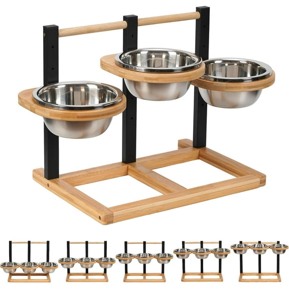 Elevated Dog Bowl,5 Height Adjustable Raised Dog Bowl,Dogs Food Bowls Stand Feeding Station with 3 Food and Water Bowls for Medium,Large Dogs