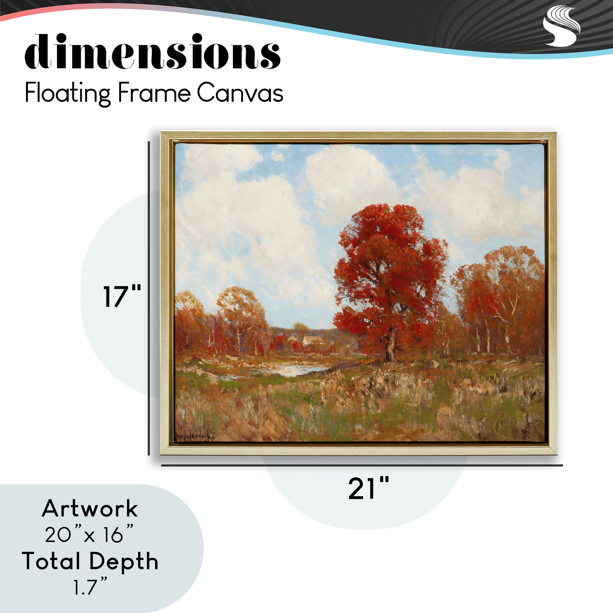 Fall Landscape with Red Foliage Gold Framed Floater Canvas Wall Art, design by Arlington Prints