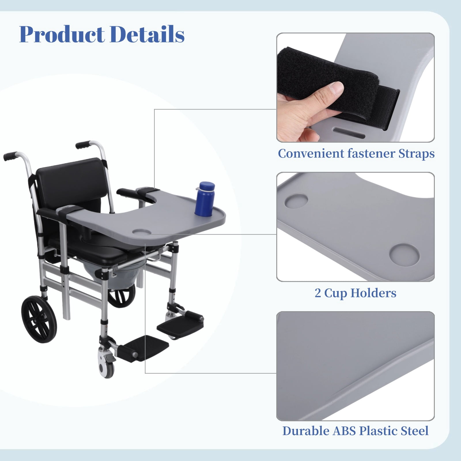 Wheelchair Tray Table, Detachable Wheelchair Lap Tray with Cup Holders for Elderly, Widened and Thickened Wheelchair Desk Accessories for for Dining, Reading, and Resting