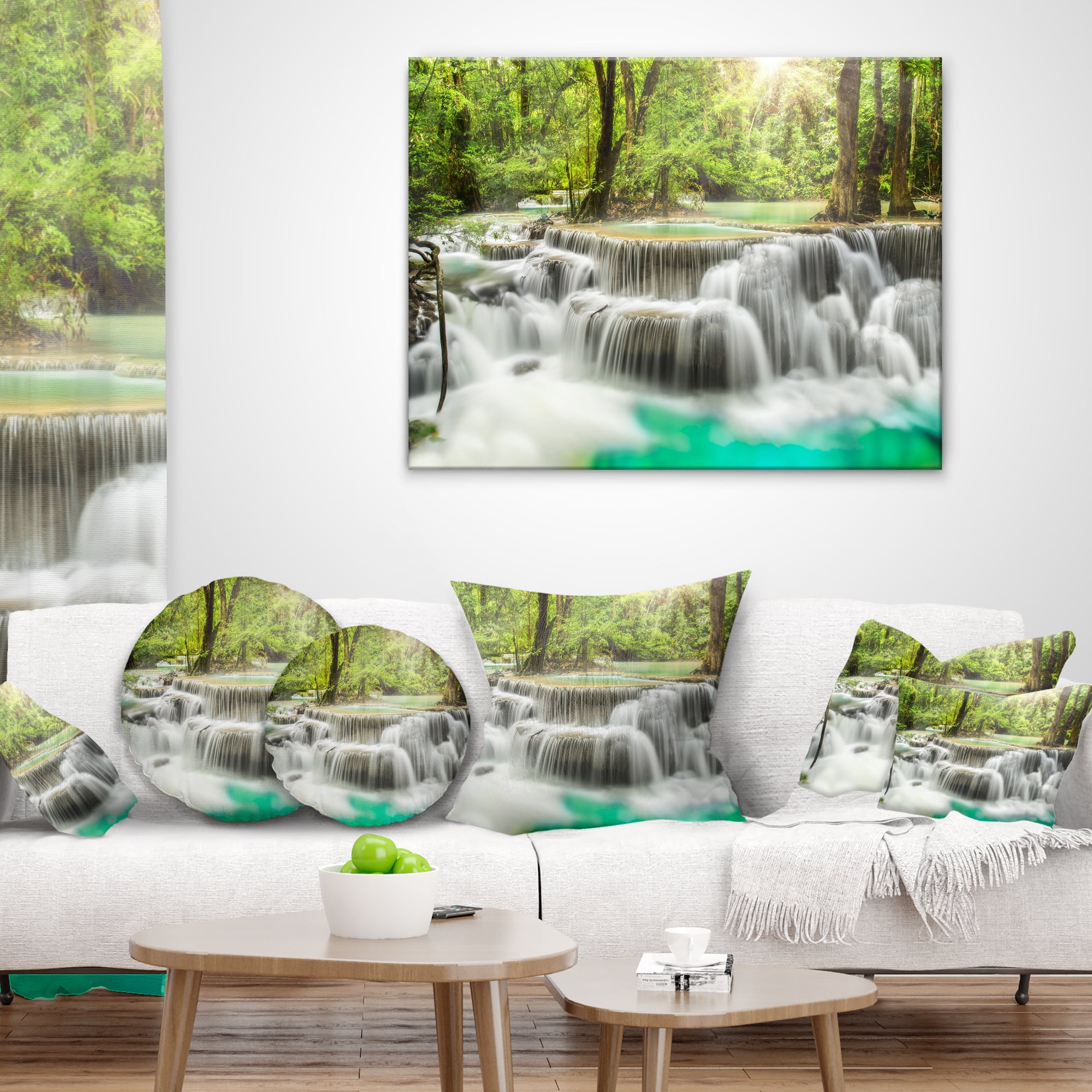 Designart Kanchanaburi Erawan Waterfall - Photography Throw Pillow - 12x20