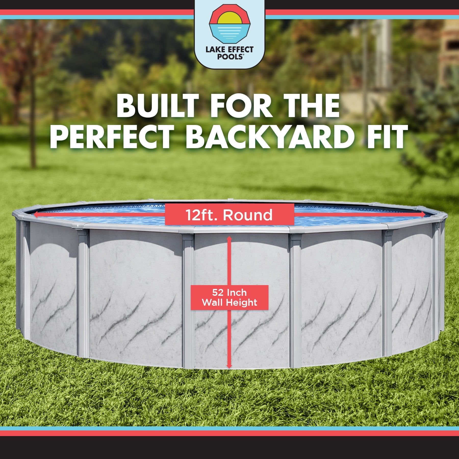 Lake Effect Pools Galleria 12' Round 52" Height Above Ground Swimming Pool, Full Start-up Kit