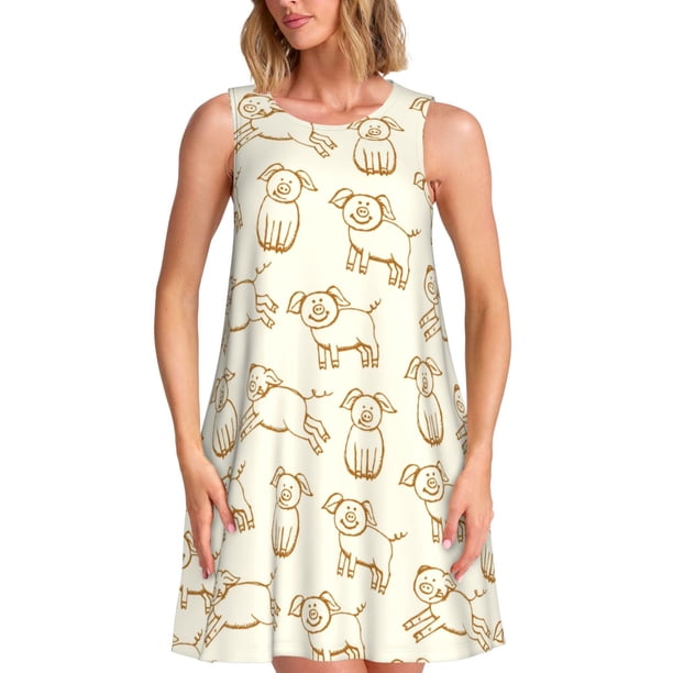 Balery Funny Pigs Vestidos de verano para mujer con estampado: vestido holgado sin mangas, vestido playero informal y cómodo para días calurosos.