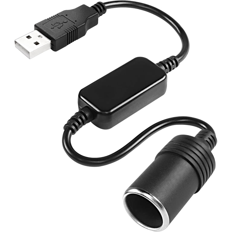 Car Converter Adapter Wired Controller USB to Cigarette Lighter Socket 5V to 12V Boost Power Adapter Cable(Black)