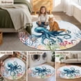 thumbnail image 6 of Sea Octopus Round Living Room Rugs 7 ft, Vintage Watercolor Ocean Animals Colorful Corals Seaweed Blue Washable Area Rug with Non-Slip Sturdy Edge Binding Round Carpet for Kitchen Office Bedroom, 6 of 9