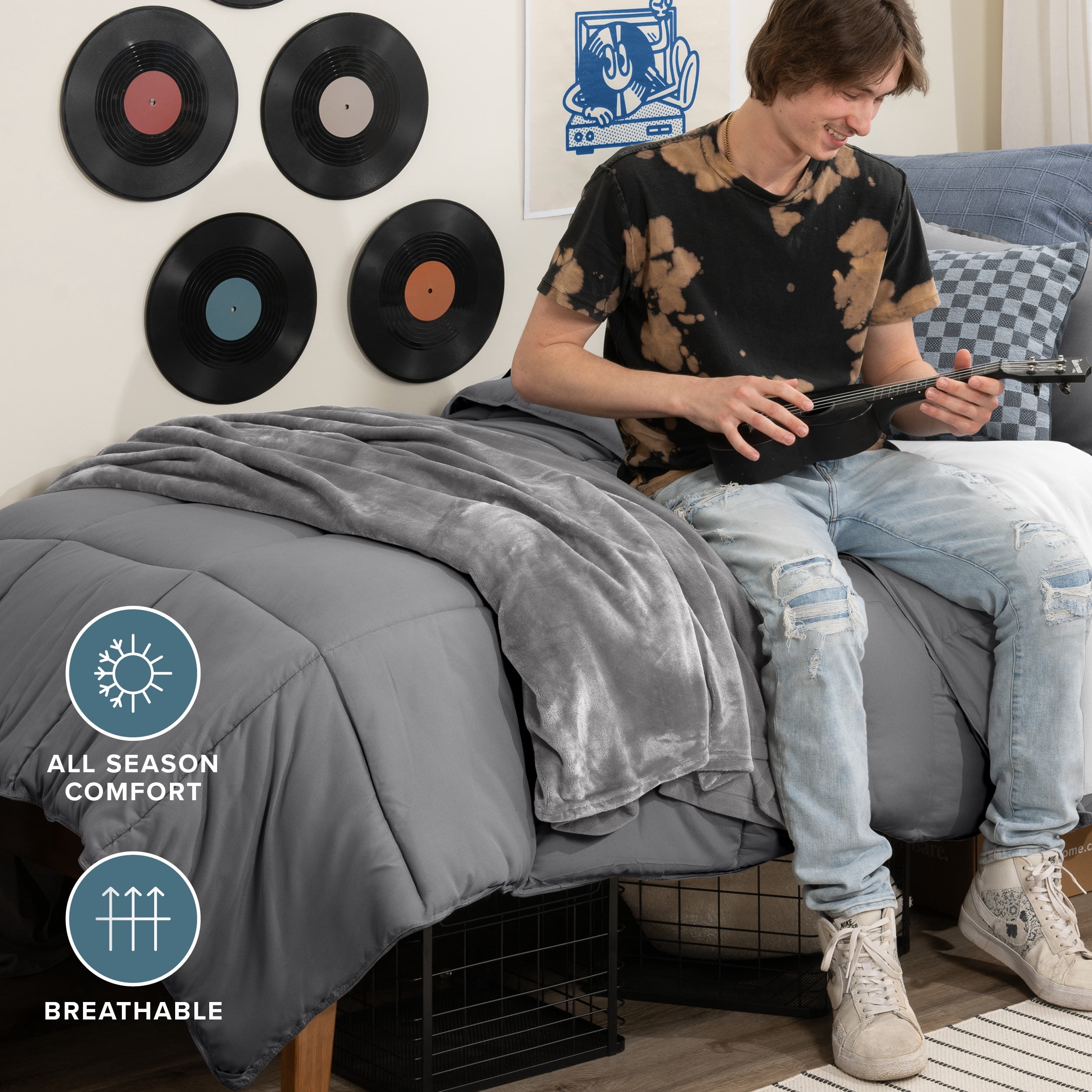 Bare Home Down Alternative Comforter Set - 2-Pieces - All Seasons - Twin/Twin-XL, Gray