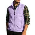 thumbnail image 2 of Men's Solid Color Sleeveless Stand Collar Zipper Cardigan Multi-Pocket Jacket Polyester Lightweight Casual Work Fishing Vest | JASKFLY,Purple L, 2 of 9