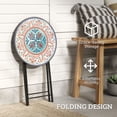thumbnail image 4 of Mosaic Outdoor Patio Side Table, 14" Round Folding Ceramic Coffee Table with Powder-Coated Steel Frame, Multi-Color Plant Stand for Garden, Balcony, Deck and Terrace, 21.7" H, 4 of 7